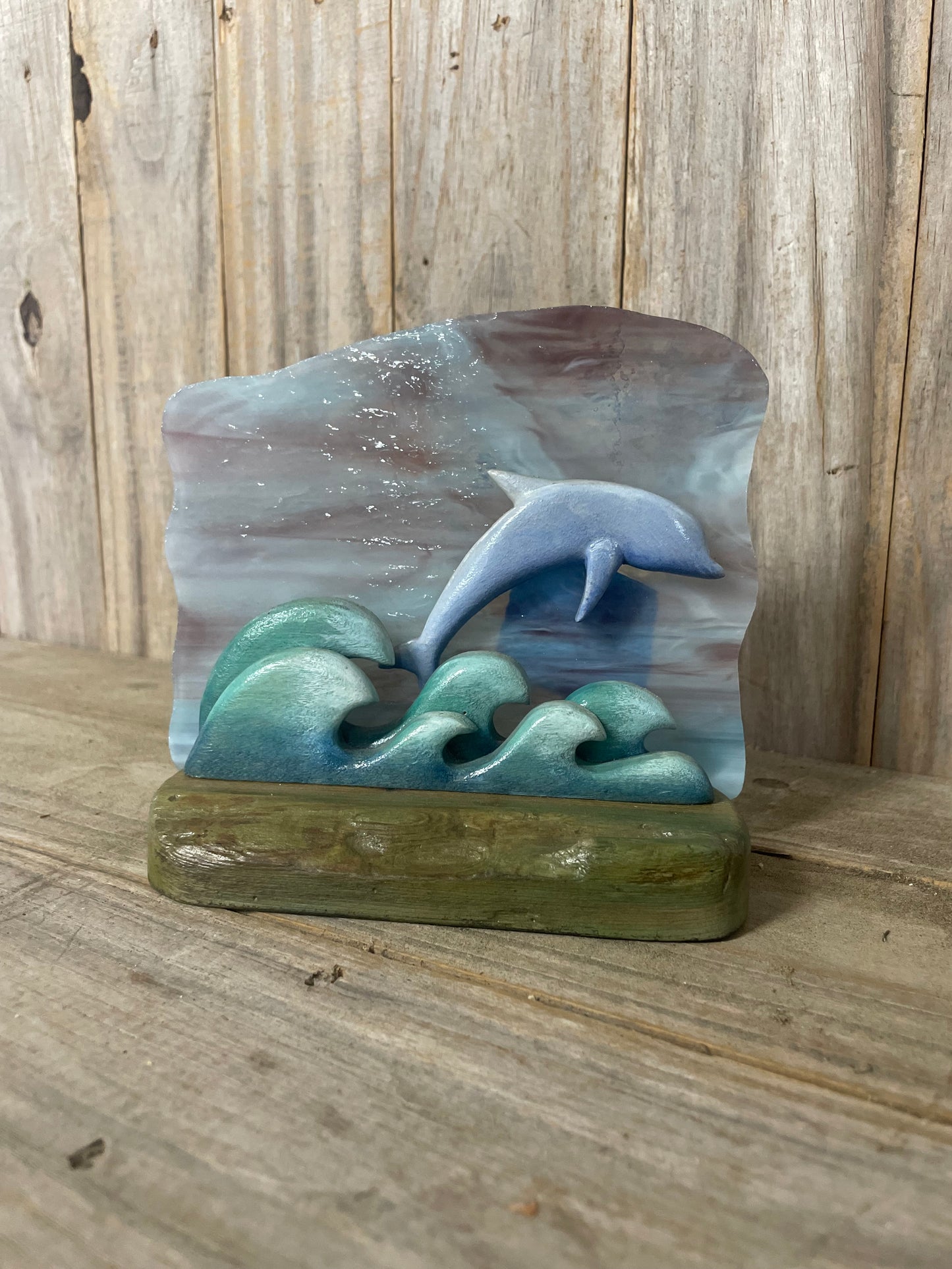 Carved Porpoise With Stained Glass